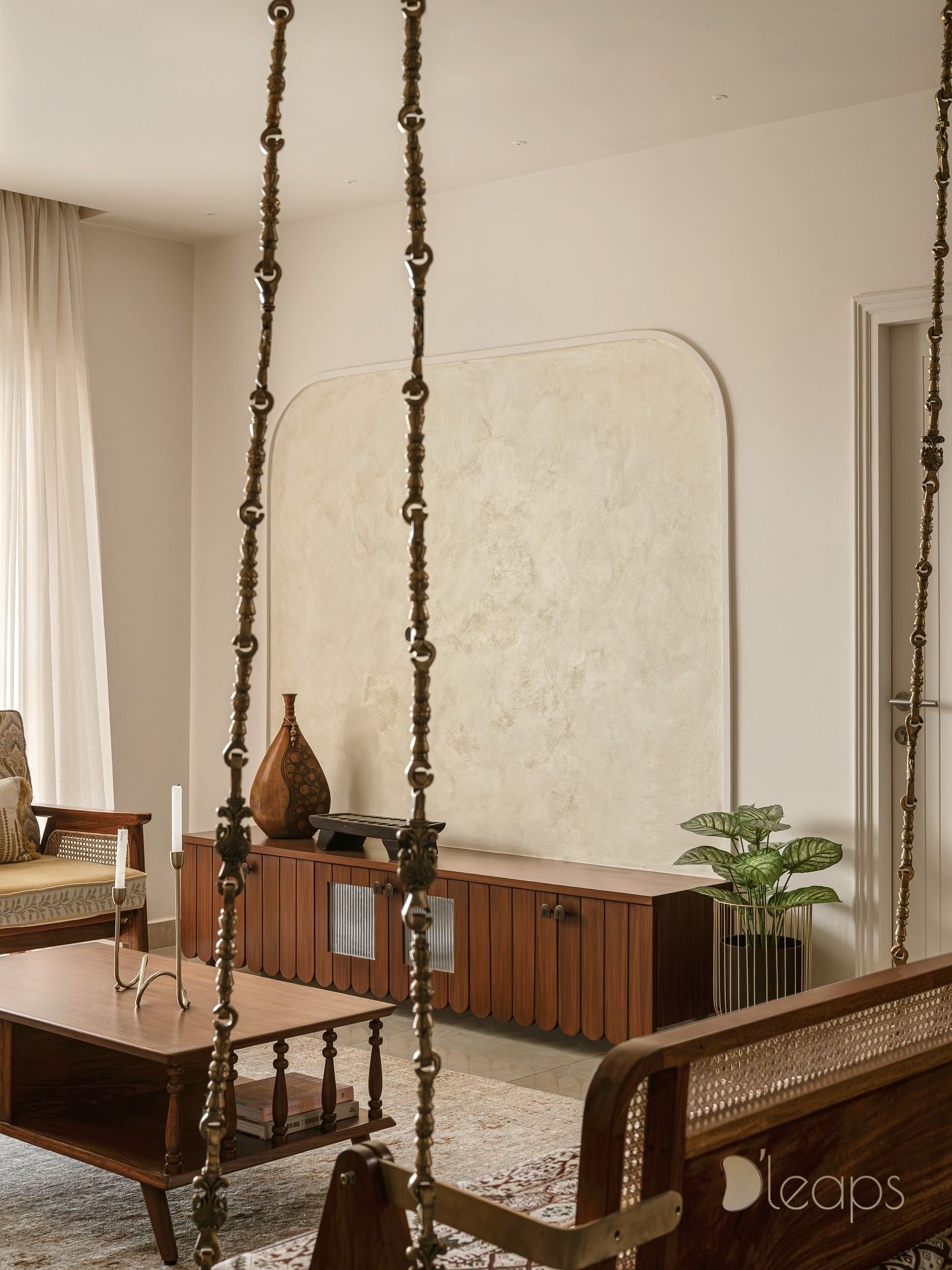 A contemporary Indian home with a carved teak soul — D'leaps interior project in Hyderabad