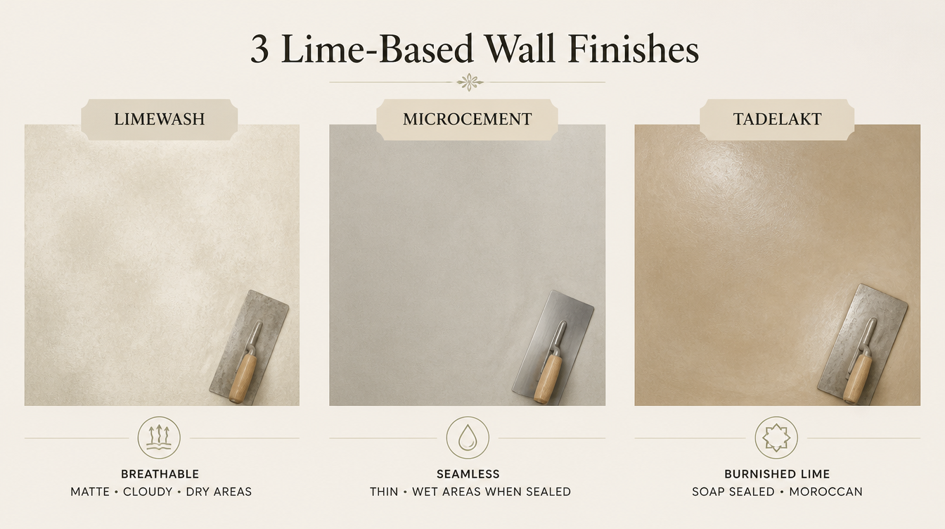 Difference between Micro-cement, Lime-wash and Tadelakt
